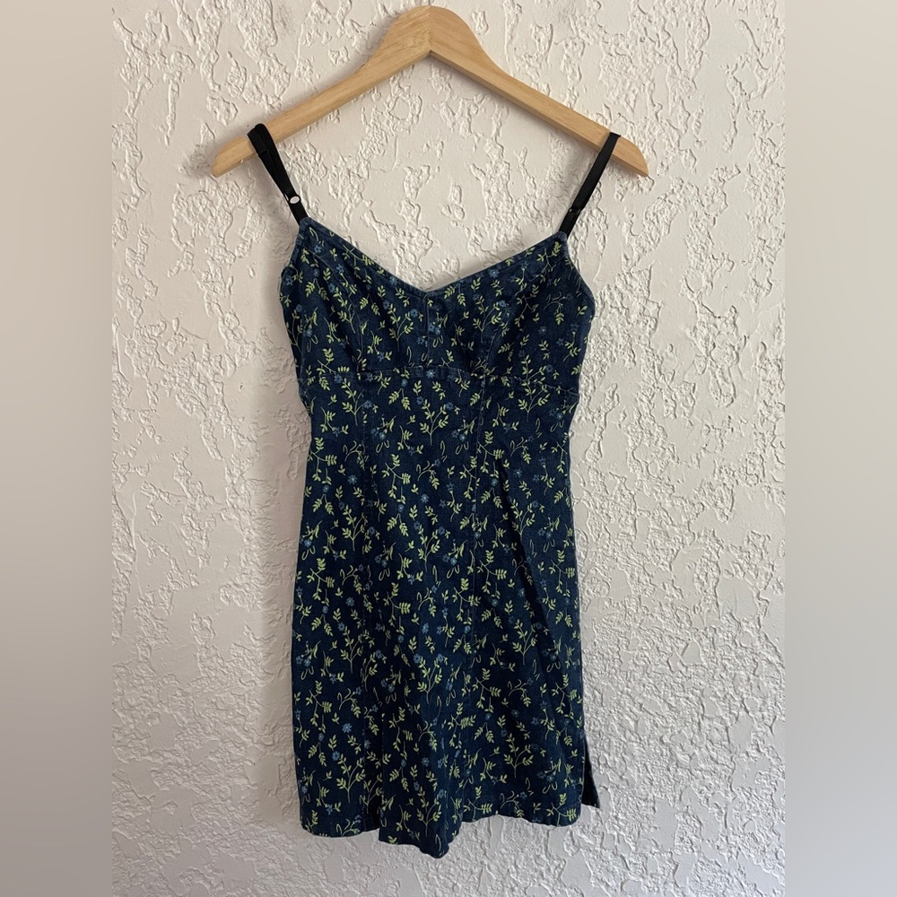 Y2K Rare Vintage Sexy Denim Floral Mini Dress by Hot Kiss